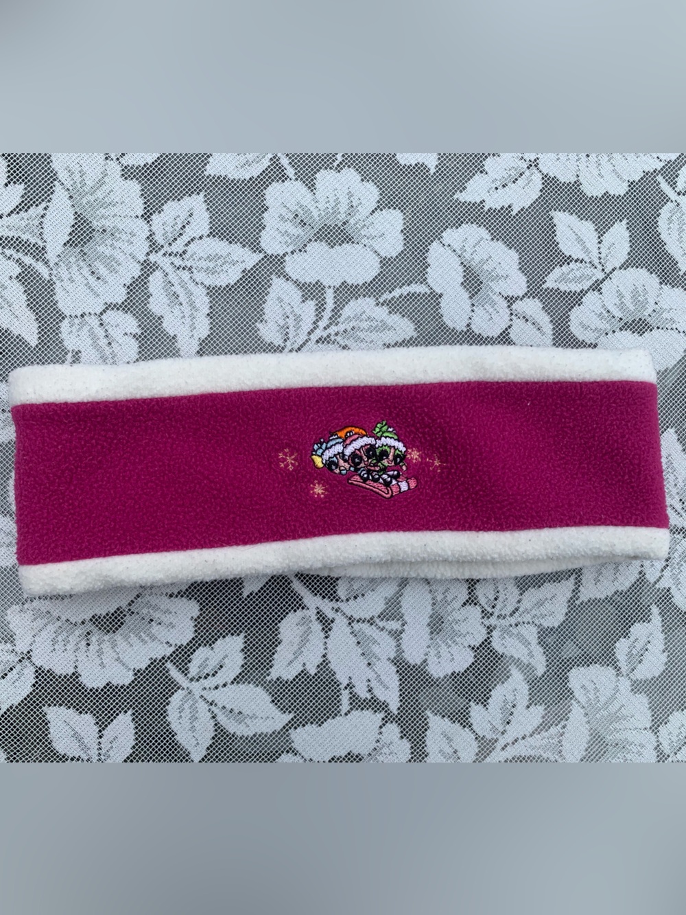 Pink Fleece Headband with Power Puff Girls Character Embroidery